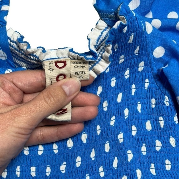 Anthropologie Dolan Blue & White Long Sleeve Polka Dot Midi Dress US XSP - Picture 7 of 12